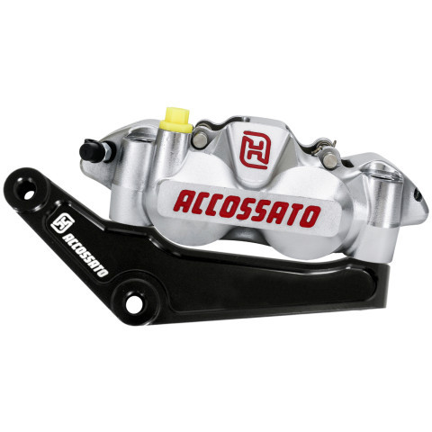 Accossato LEFT Front Radial Brake Caliper + Bracket for Harley Davidson - Nickel